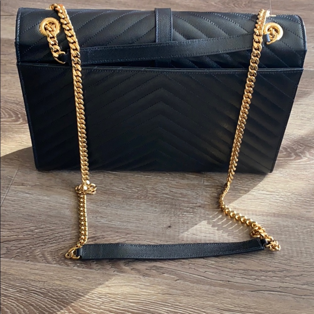 Yves Saint Laurent Black Chevron Quilted Shoulder Bag with Gold Hardware - Picture 7 of 8